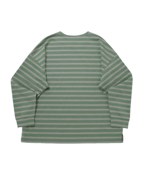 STRIPE BINDING-NECK BOX TEE - Sage Green