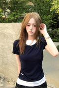 V-Neck Layered Stud Slim T-Shirt