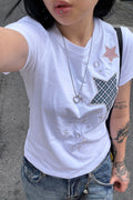 Check Two Star Applique T-Shirt
