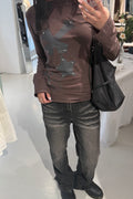 Cross Flower Stud Long Sleeve Top