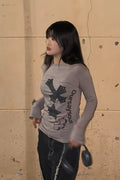 Cross Flower Stud Long Sleeve Top