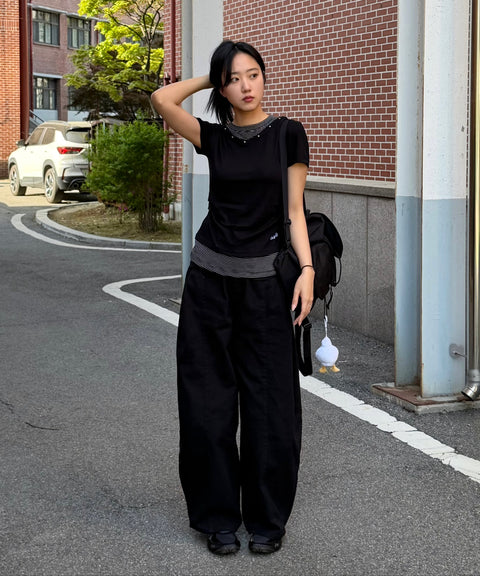 V-Neck Layered Stud Slim T-Shirt