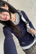 V-Neck Layered Stud Slim Long Sleeve Top