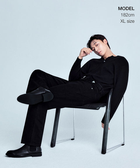 MUSINSA STANDARD_[Victoria Wool] Minimal Ribbed Henry Neck Knit [Black]