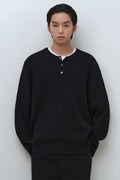 MUSINSA STANDARD_[Victoria Wool] Minimal Ribbed Henry Neck Knit [Black]