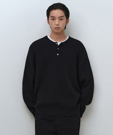 MUSINSA STANDARD_[Victoria Wool] Minimal Ribbed Henry Neck Knit [Black]