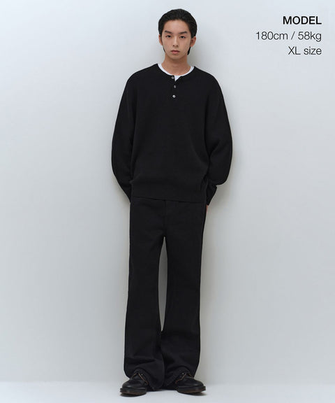 MUSINSA STANDARD_[Victoria Wool] Minimal Ribbed Henry Neck Knit [Black]