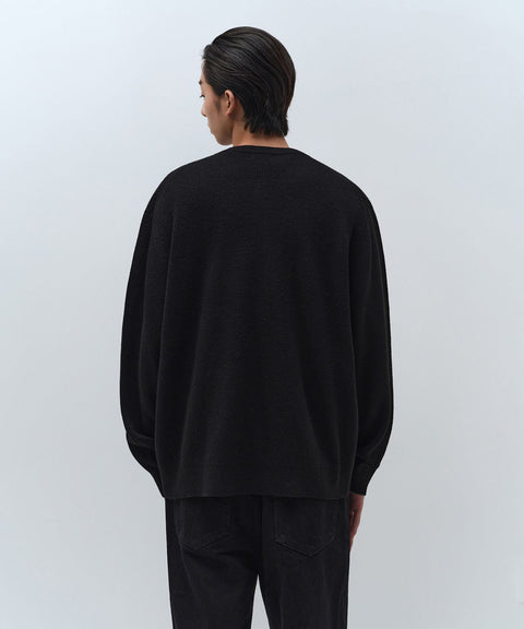 MUSINSA STANDARD_[Victoria Wool] Minimal Ribbed Henry Neck Knit [Black]