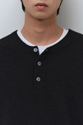MUSINSA STANDARD_[Victoria Wool] Minimal Ribbed Henry Neck Knit [Black]