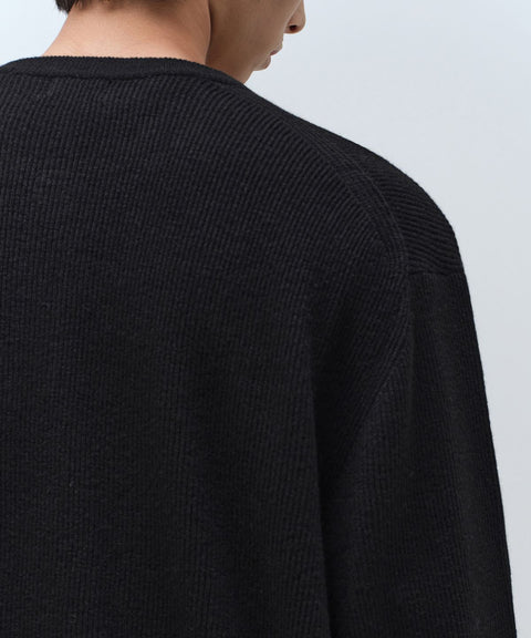 MUSINSA STANDARD_[Victoria Wool] Minimal Ribbed Henry Neck Knit [Black]