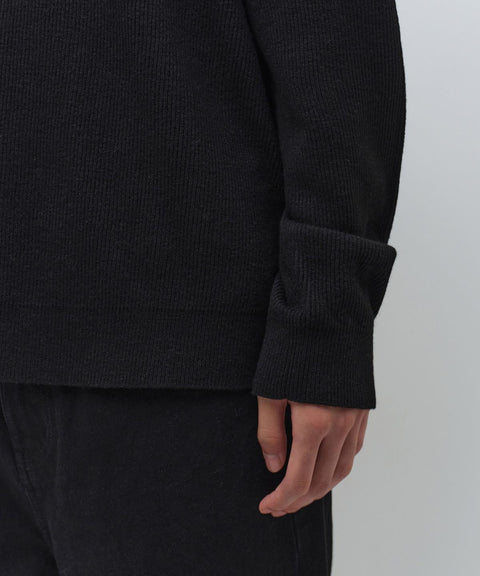 MUSINSA STANDARD_[Victoria Wool] Minimal Ribbed Henry Neck Knit [Black]