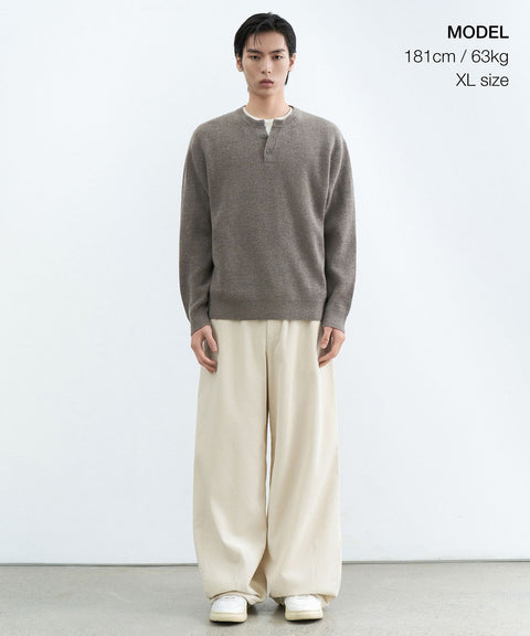 MUSINSA STANDARD_[Victoria Wool] Minimal Ribbed Henry Neck Knit [Taupe]