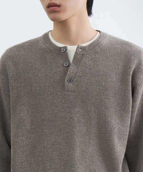 MUSINSA STANDARD_[Victoria Wool] Minimal Ribbed Henry Neck Knit [Taupe]