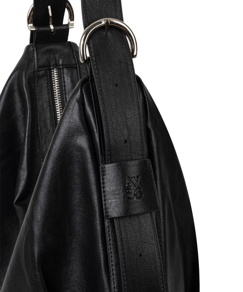 ALYSS_Slot Belted Leather Hobo Crossbody Bag [Black]