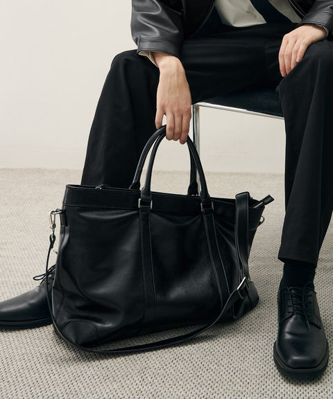 DRAW FIT_Vans Leather Cross Tote Bag [BLACK]