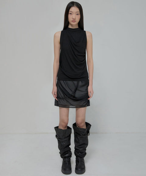 FLAREUP Draped Mesh Mini Skirt – Black 8