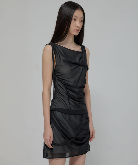 FLAREUP Draped Mesh Mini Skirt – Black 11