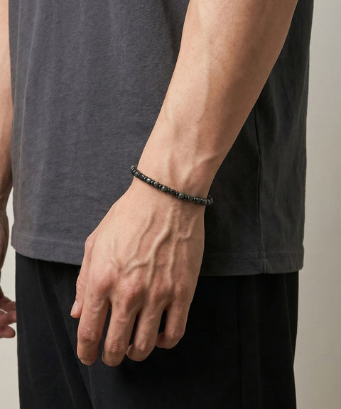 JULIUS1_Unisex Urethane Hematite Gemstone Bracelet JSB-027