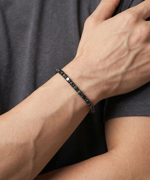JULIUS1_Unisex Urethane Hematite Gemstone Bracelet JSB-027