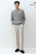 MUSINSA STANDARD_VICTORIA WOOL Minimal Ribbed Henley Neck Knit [Melange Light Gray]