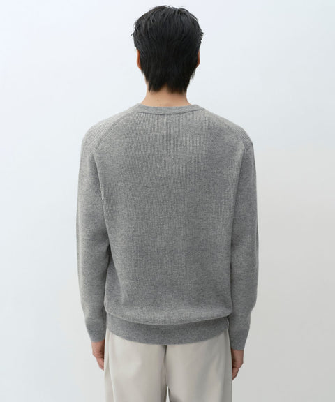 MUSINSA STANDARD_VICTORIA WOOL Minimal Ribbed Henley Neck Knit [Melange Light Gray]
