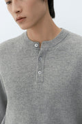 MUSINSA STANDARD_VICTORIA WOOL Minimal Ribbed Henley Neck Knit [Melange Light Gray]