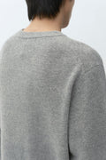 MUSINSA STANDARD_VICTORIA WOOL Minimal Ribbed Henley Neck Knit [Melange Light Gray]
