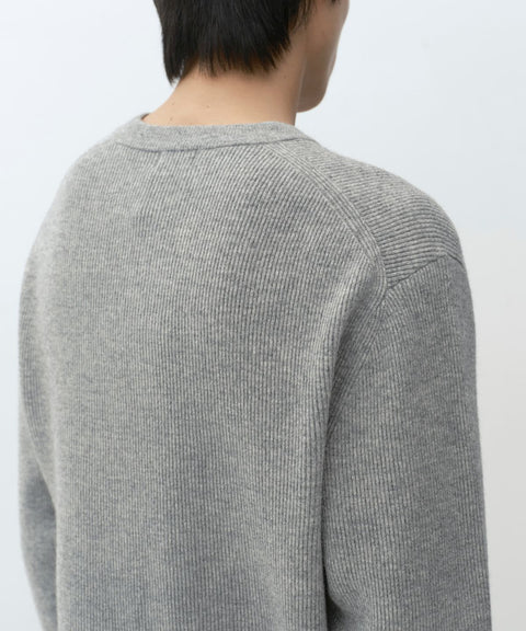 MUSINSA STANDARD_VICTORIA WOOL Minimal Ribbed Henley Neck Knit [Melange Light Gray]