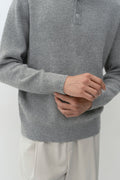 MUSINSA STANDARD_VICTORIA WOOL Minimal Ribbed Henley Neck Knit [Melange Light Gray]