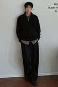 MUSINSA STANDARD_VICTORIA WOOL Minimal Ribbed Quarter-Zip Sweater [Black]