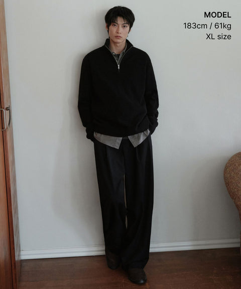 MUSINSA STANDARD_VICTORIA WOOL Minimal Ribbed Quarter-Zip Sweater [Black]