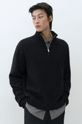 MUSINSA STANDARD_VICTORIA WOOL Minimal Ribbed Quarter-Zip Sweater [Black]
