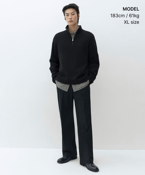 MUSINSA STANDARD_VICTORIA WOOL Minimal Ribbed Quarter-Zip Sweater [Black]