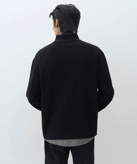 MUSINSA STANDARD_VICTORIA WOOL Minimal Ribbed Quarter-Zip Sweater [Black]