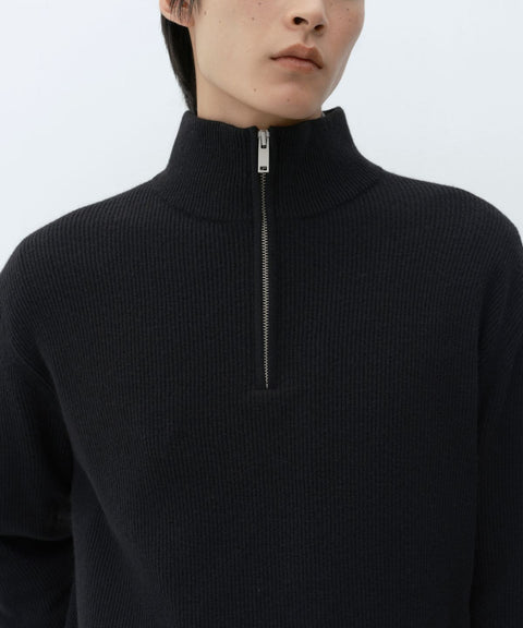 MUSINSA STANDARD_VICTORIA WOOL Minimal Ribbed Quarter-Zip Sweater [Black]