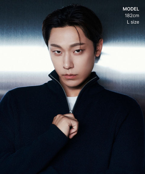 MUSINSA STANDARD_VICTORIA WOOL Minimal Ribbed Quarter-Zip Sweater [Navy]