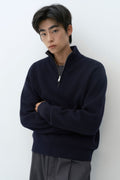 MUSINSA STANDARD_VICTORIA WOOL Minimal Ribbed Quarter-Zip Sweater [Navy]