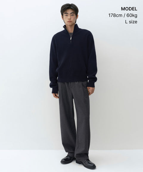 MUSINSA STANDARD_VICTORIA WOOL Minimal Ribbed Quarter-Zip Sweater [Navy]