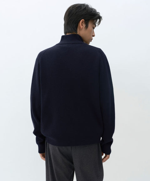 MUSINSA STANDARD_VICTORIA WOOL Minimal Ribbed Quarter-Zip Sweater [Navy]