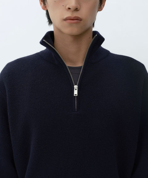 MUSINSA STANDARD_VICTORIA WOOL Minimal Ribbed Quarter-Zip Sweater [Navy]