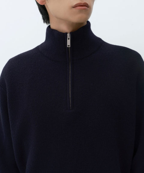 MUSINSA STANDARD_VICTORIA WOOL Minimal Ribbed Quarter-Zip Sweater [Navy]