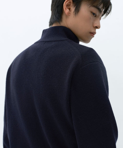 MUSINSA STANDARD_VICTORIA WOOL Minimal Ribbed Quarter-Zip Sweater [Navy]
