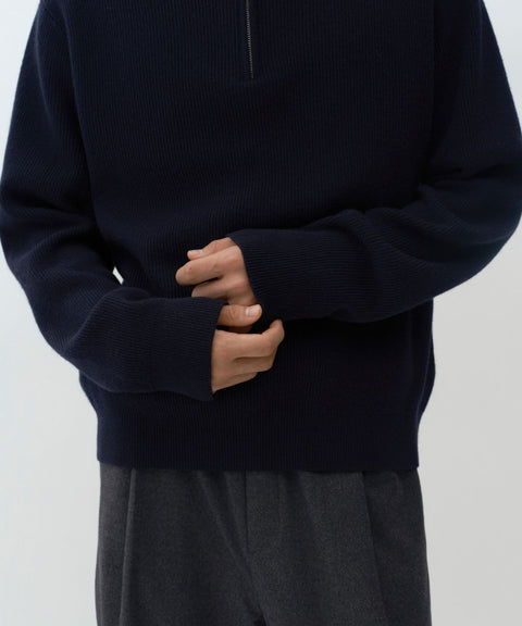 MUSINSA STANDARD_VICTORIA WOOL Minimal Ribbed Quarter-Zip Sweater [Navy]