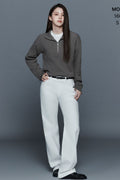 MUSINSA STANDARD WOMAN_VICTORIA WOOL Women's Minimal Ribbed Quarter-Zip Sweater Taupe
