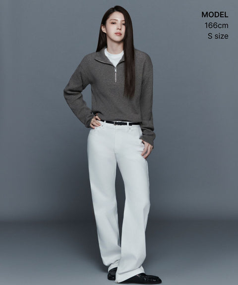 MUSINSA STANDARD WOMAN_VICTORIA WOOL Women's Minimal Ribbed Quarter-Zip Sweater Taupe