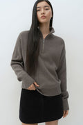 MUSINSA STANDARD WOMAN_VICTORIA WOOL Women's Minimal Ribbed Quarter-Zip Sweater Taupe