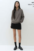 MUSINSA STANDARD WOMAN_VICTORIA WOOL Women's Minimal Ribbed Quarter-Zip Sweater Taupe