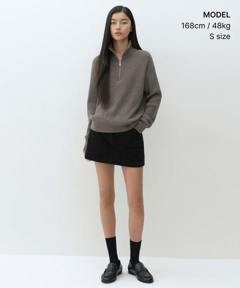 MUSINSA STANDARD WOMAN_VICTORIA WOOL Women's Minimal Ribbed Quarter-Zip Sweater Taupe