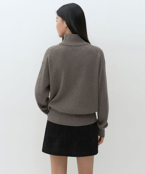 MUSINSA STANDARD WOMAN_VICTORIA WOOL Women's Minimal Ribbed Quarter-Zip Sweater Taupe