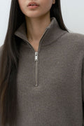 MUSINSA STANDARD WOMAN_VICTORIA WOOL Women's Minimal Ribbed Quarter-Zip Sweater Taupe